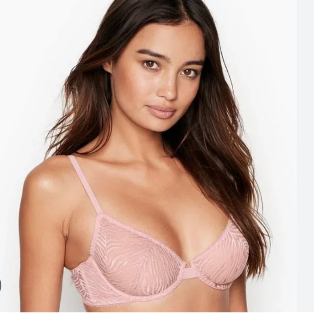 Victoria's Secret VERY SEXY Unlined Zebra Lace Demi Bra demure pink size 32DDD